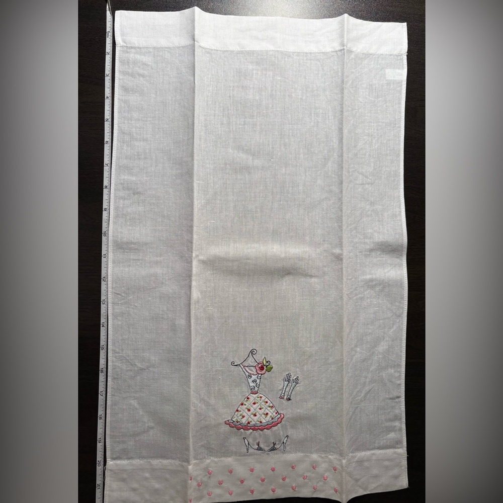 Vintage Embroidered White Tea Towels with Dress Designs - Picture 6 of 7